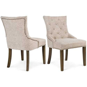 Set of 2 - Traditional Beige Linen Upholstered Dining Chair with Nail-head Trim