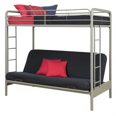 Image of Twin over Full Futon Bunk Bed in Silver Metal Finish