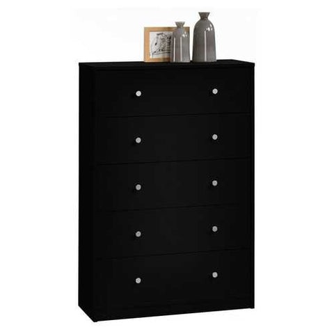 Image of Modern Bedroom Storage 5-Drawer Chest in Black Wood Finish