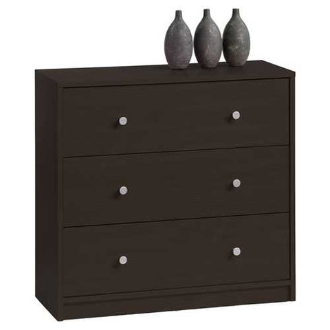 Image of Modern 3-Drawer Chest Bedroom Bureau in Dark Brown Wood Finish