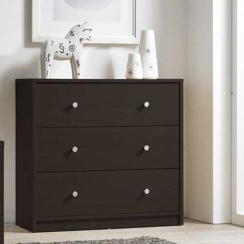 Image of Modern 3-Drawer Chest Bedroom Bureau in Dark Brown Wood Finish