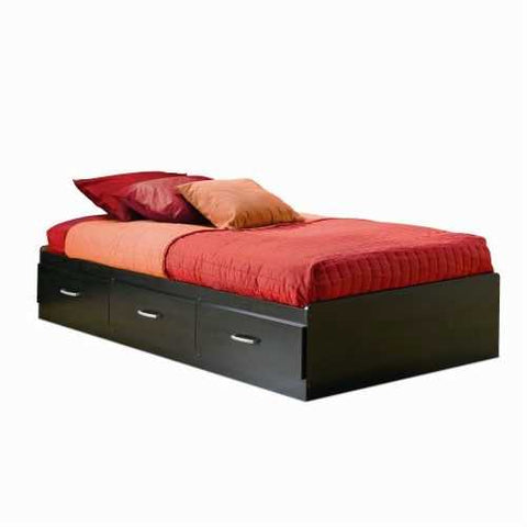 Image of Twin Charcoal Black Modern Backless Platform Daybed with Storage Drawers