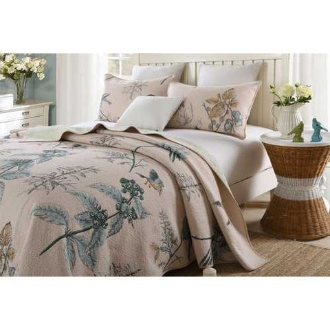 Image of Full size 3-Piece 100-Percent Cotton Quilt Bedspread Set with Floral Birds Pattern