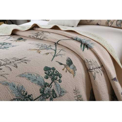 Image of Full size 3-Piece 100-Percent Cotton Quilt Bedspread Set with Floral Birds Pattern