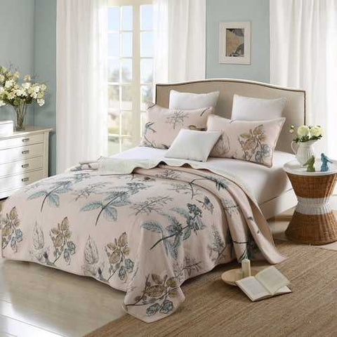 Image of Full size 3-Piece 100-Percent Cotton Quilt Bedspread Set with Floral Birds Pattern