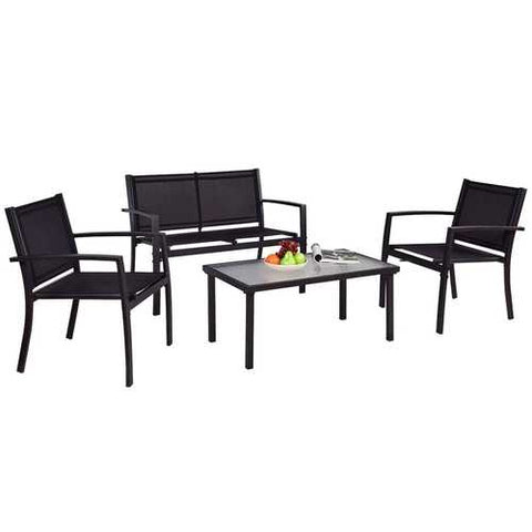 Image of Modern 4-Piece Outdoor Patio Furniture Set with Sling Chairs and Coffee Table