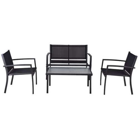 Image of Modern 4-Piece Outdoor Patio Furniture Set with Sling Chairs and Coffee Table