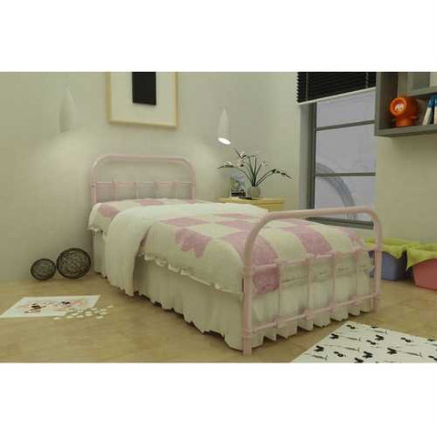 Image of Twin Pink Metal Platform Bed with Headboard and Footboard