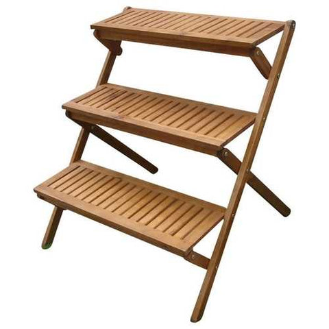 Image of 3-Tier Planter Stand in Eucalyptus Wood for Outdoor or Indoor Use