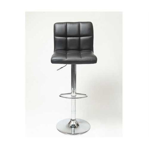 Image of Set of 2 - Adjustable Height Bar Stool with Black Faux Leather Cushion Seat