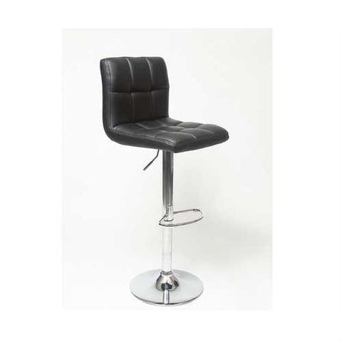 Image of Set of 2 - Adjustable Height Bar Stool with Black Faux Leather Cushion Seat