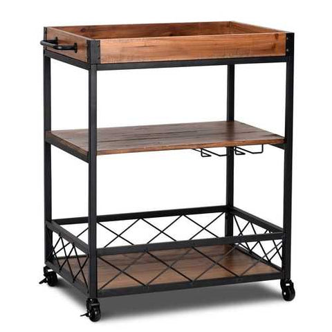 Image of Wood Iron Kitchen Cart with Removeable Tray Top and Wheels