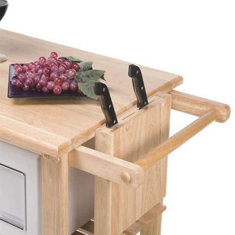 Image of Solid Wood Kitchen Utility Microwave Cart with Pull-Out Cutting Board