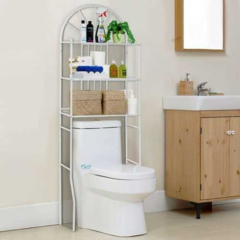 Image of Over Toilet Bathroom Space Saving Storage Shelving Unit in White Metal Finish