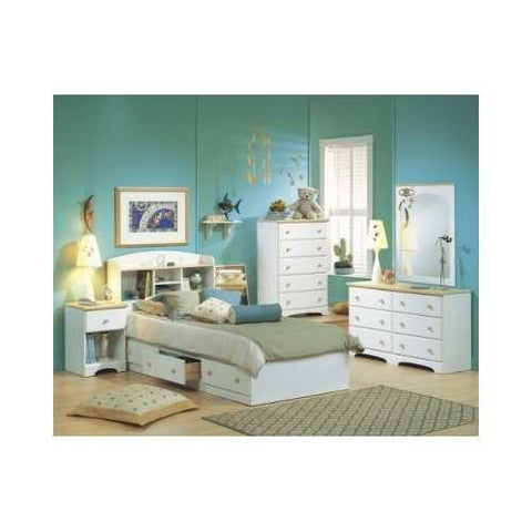 Image of Twin Size Mates Platform Bed in White/Maple with 2 Storage Drawers