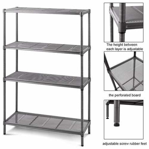 Image of Heavy Duty Steel Mesh 4-Shelf Storage Organizer Shelving Unit