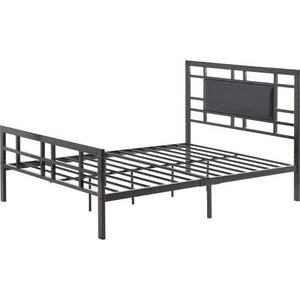 Twin Metal Platform Bed Frame with Black Upholstered Center Panel Headboard