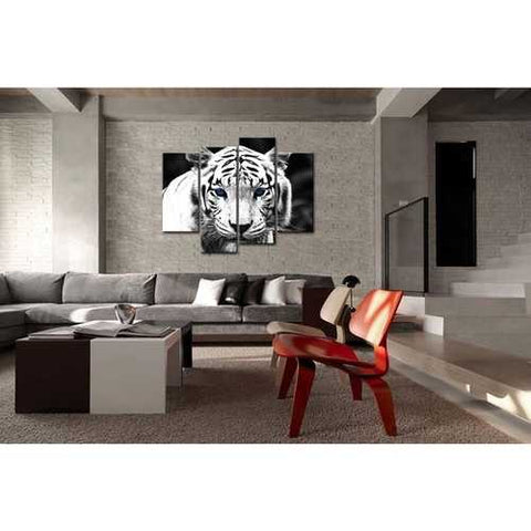 Image of Black and White Tiger 4-Panel Canvas Wall Art Painting Print