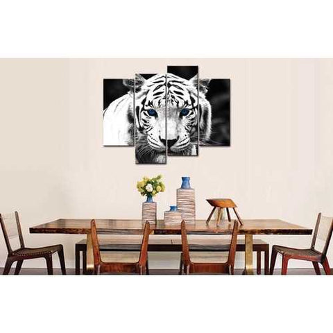 Image of Black and White Tiger 4-Panel Canvas Wall Art Painting Print