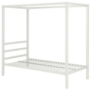 Twin size White Metal Platform Canopy Bed Frame - No Box-spring Necessary