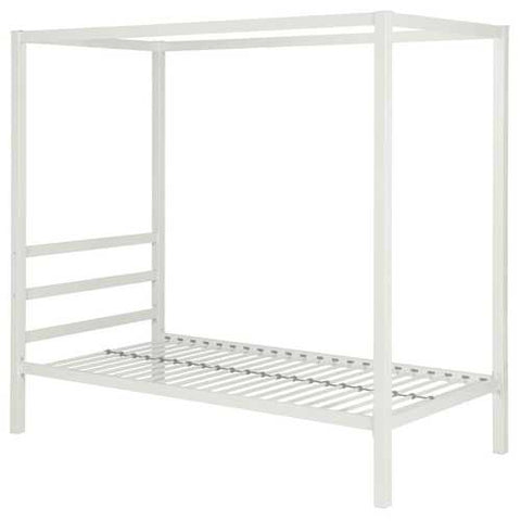 Image of Twin size White Metal Platform Canopy Bed Frame - No Box-spring Necessary