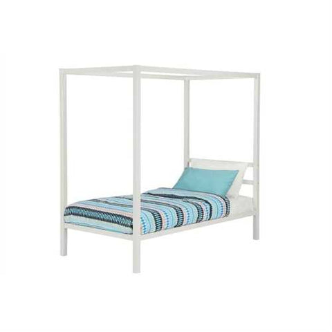 Image of Twin size White Metal Platform Canopy Bed Frame - No Box-spring Necessary