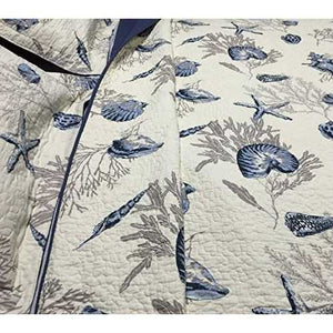 Twin size 100-Percent Cotton 2-Piece Quilt Bedspread Set with Ocean Nautical Beach Sea Shells Pattern