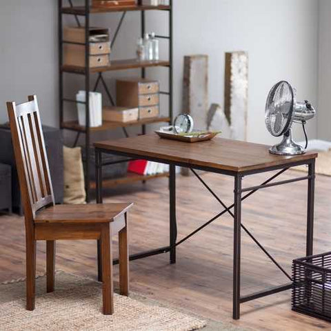 Image of Compact Writing / Computer Desk with Metal Frame and Fir Wood Top