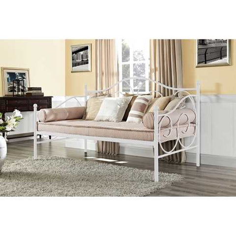 Image of Twin size White Metal Daybed with Scrolling Final Detailing - 600 lb Weight Limit