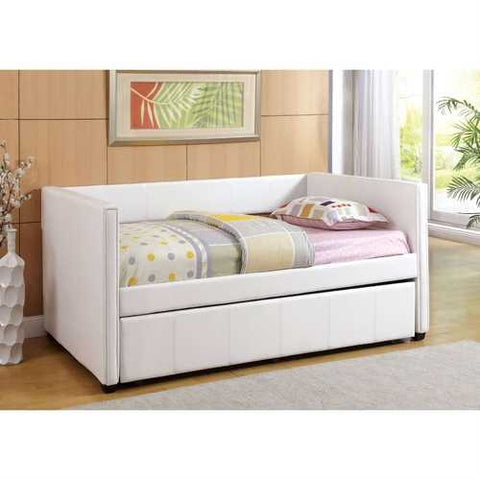 Image of Twin White Faux Leather Upholstered Daybed with Trundle Bed