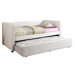 Twin White Faux Leather Upholstered Daybed with Trundle Bed