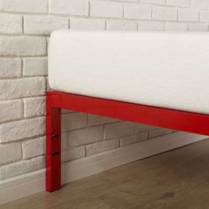 Twin size Modern Red Metal Platform Bed Frame with Wood Slats