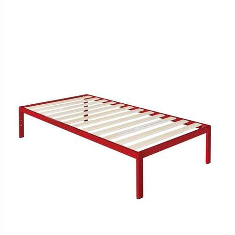 Image of Twin size Modern Red Metal Platform Bed Frame with Wood Slats