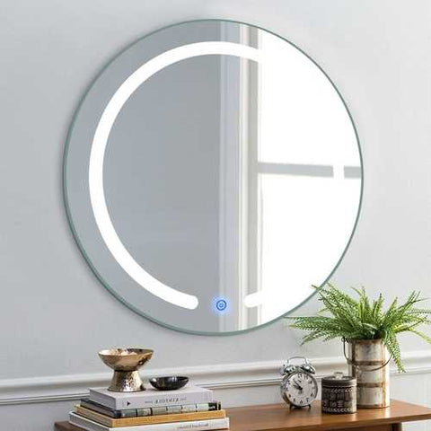 Image of Modern 20-inch Round Bathroom Wall Mirror with Touch Button LED Light