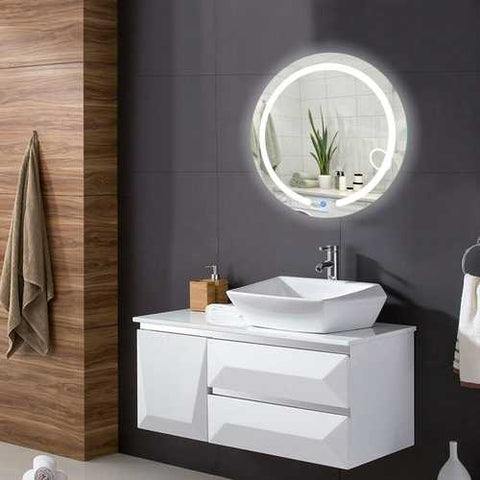 Image of Modern 20-inch Round Bathroom Wall Mirror with Touch Button LED Light