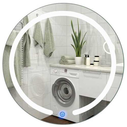 Image of Modern 20-inch Round Bathroom Wall Mirror with Touch Button LED Light