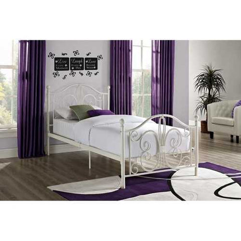 Image of Twin White Metal Platform Bed Frame with Headboard and Footboard