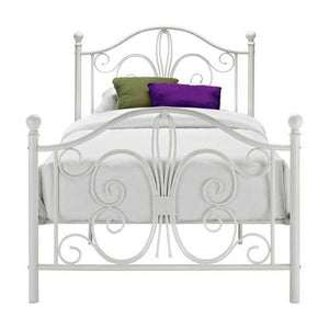 Twin White Metal Platform Bed Frame with Headboard and Footboard