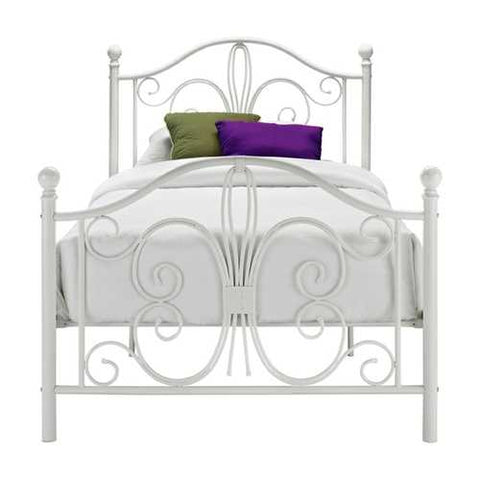 Image of Twin White Metal Platform Bed Frame with Headboard and Footboard