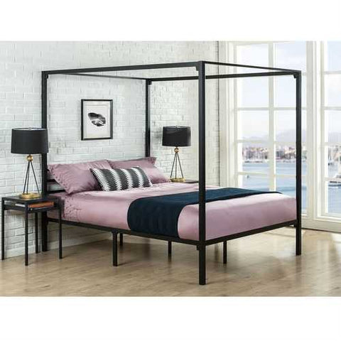 Image of Twin size Modern Black Metal Canopy Bed Frame