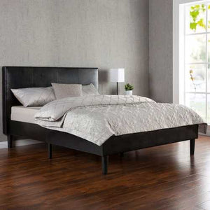 Twin size Dark Brown Espresso Faux Leather Upholsterd Platform Bed with Padded Headboard