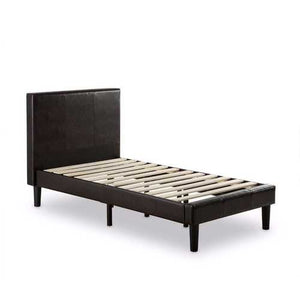 Twin size Dark Brown Espresso Faux Leather Upholsterd Platform Bed with Padded Headboard