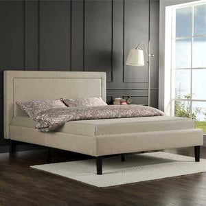 King size Taupe Upholstered Classic Platform Bed with Classic Headboard