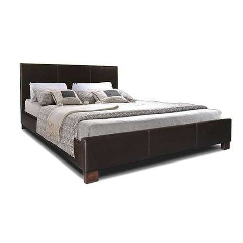 Image of Queen size Dark Brown Faux Leather Upholstered Platform Bed Frame with Headboard