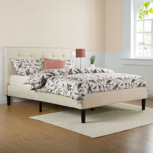 Queen size Taupe Beige Upholstered Platform Bed Frame with Headboard