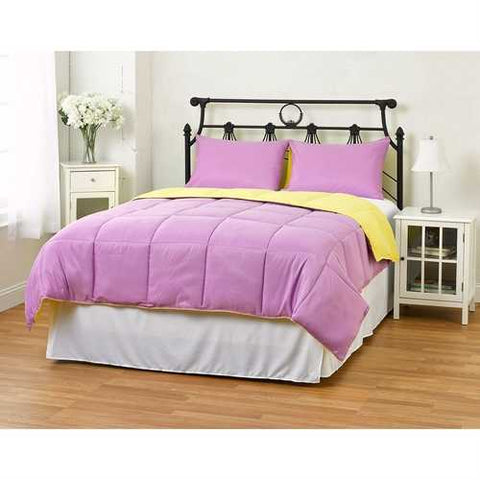 Image of Full/Queen size 3-Piece Purple/Yellow Microfiber Comforter Set with 2 Shams