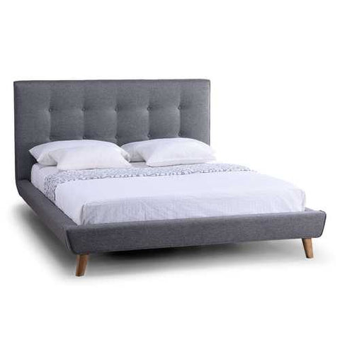 Image of Queen size Modern Grey Linen Upholstered Platform Bed with Button Tufted Headboard