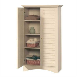 Vintage Antique White Wood Finish Wardrobe Armoire Storage Cabinet with Louver Doors