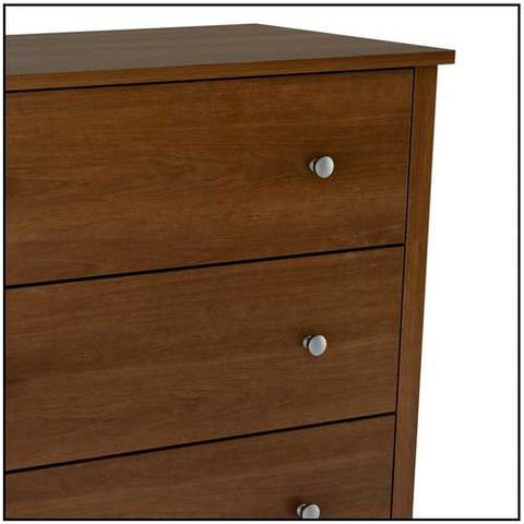 Image of Medium Brown Cherry Finish 5-Drawer Bedroom Chest with Nickle Finish Knobs