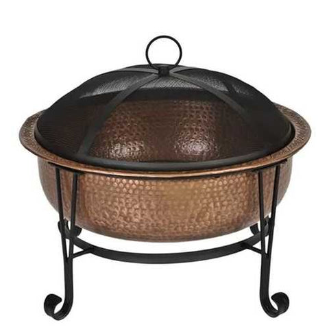 Image of Hammered Copper 26-inch Fire Pit with Stand and Spark Screen